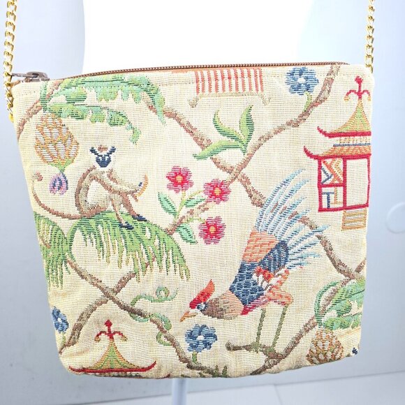 VTG Doodle Bags Asian Tropical Rooster Monkey Tapestry Needlepoint Crossbody Bag - Picture 6 of 12